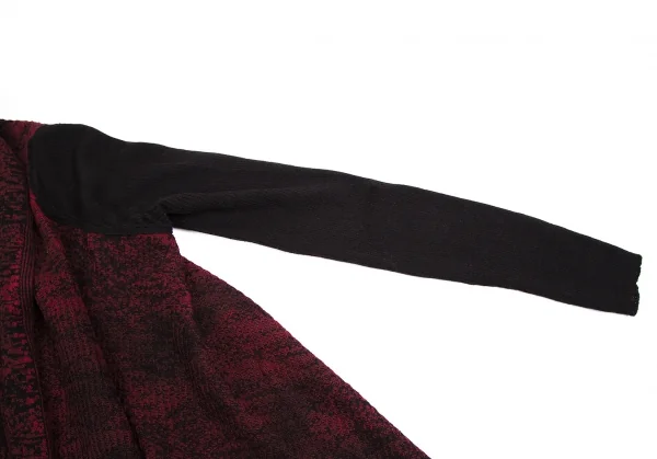 ディーゼルDIESEL ウール混マダラ模様ドレープニットカーディガン 赤黒XS K-114197_006