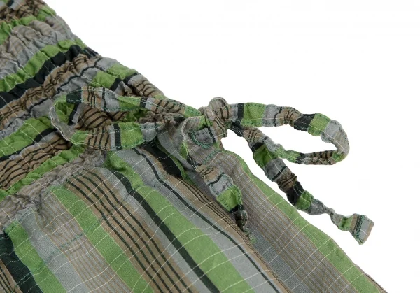 イッセイミヤケ ミーISSEY MIYAKE me サイド絞りデザインマルチストライプワイドパンツ 緑グレーF K-114211_004