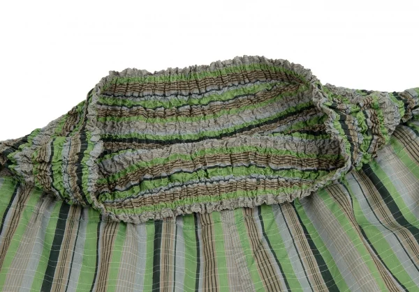 イッセイミヤケ ミーISSEY MIYAKE me サイド絞りデザインマルチストライプワイドパンツ 緑グレーF K-114211_005