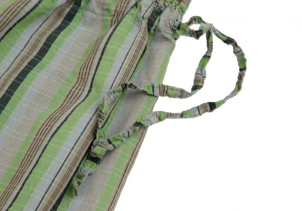 イッセイミヤケ ミーISSEY MIYAKE me サイド絞りデザインマルチストライプワイドパンツ 緑グレーF K-114211_006