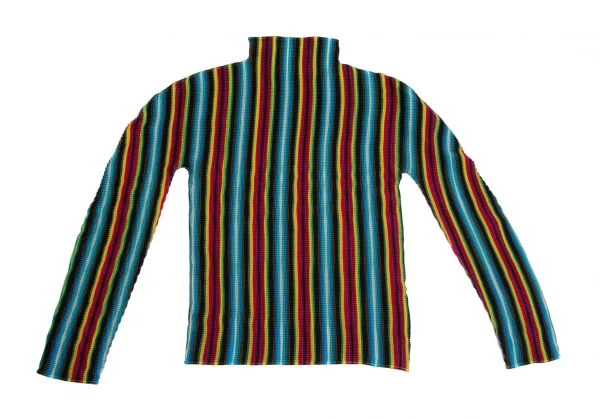 イッセイミヤケ ミーISSEY MIYAKE me ストライプストレッチプリーツハイネックカットソー マルチF K-114215_002