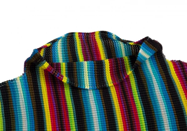 イッセイミヤケ ミーISSEY MIYAKE me ストライプストレッチプリーツハイネックカットソー マルチF K-114215_006
