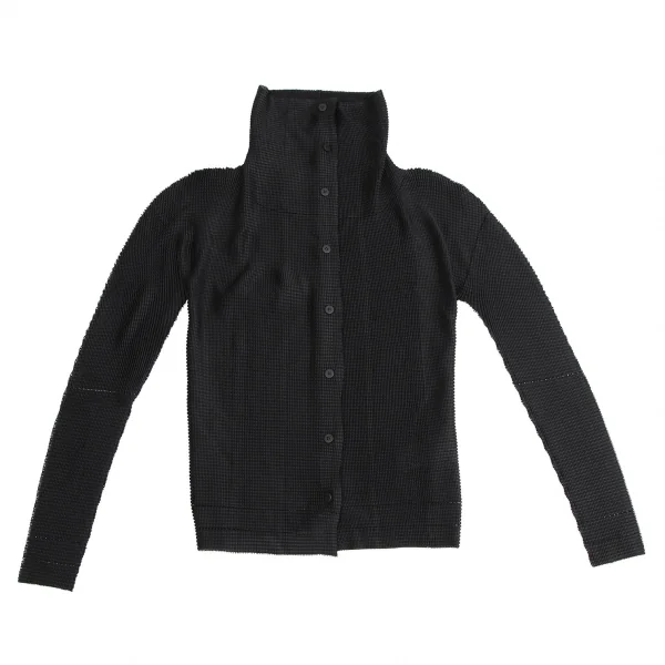 イッセイミヤケ ミーISSEY MIYAKE me カッティングデザインストレッチプリーツシャツ 黒F K-114220_002