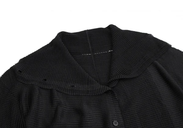 イッセイミヤケ ミーISSEY MIYAKE me カッティングデザインストレッチプリーツシャツ 黒F K-114220_005