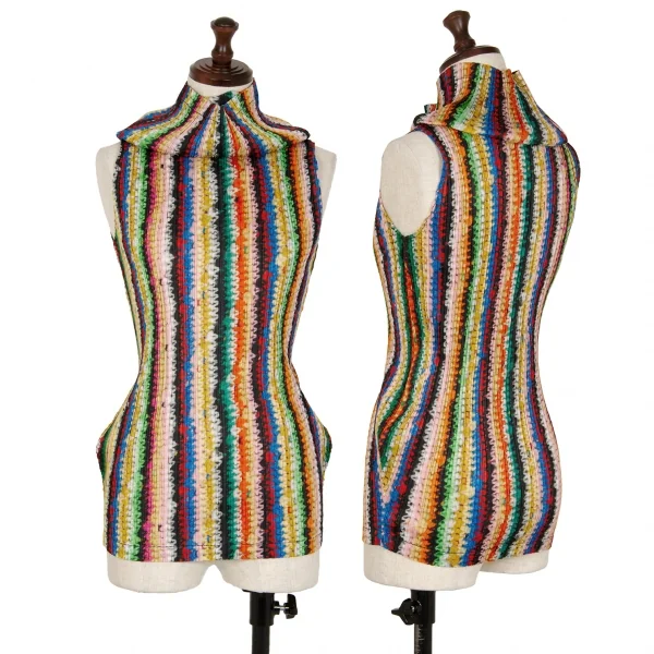 プリーツプリーズPLEATS PLEASE カラフルニット転写プリントタートルネックノースリーブカットソー マルチ5 K-114244_001