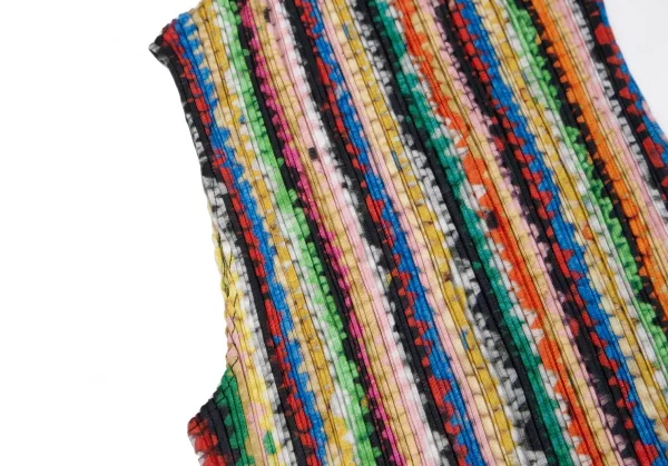 プリーツプリーズPLEATS PLEASE カラフルニット転写プリントタートルネックノースリーブカットソー マルチ5 K-114244_005