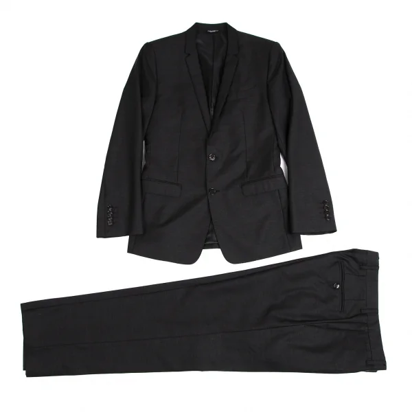 ドルチェ&ガッバーナDOLCE&GABBANA GOLD ウールシルクノッチドナローラペルセットアップスーツ 黒44 K-114279_001