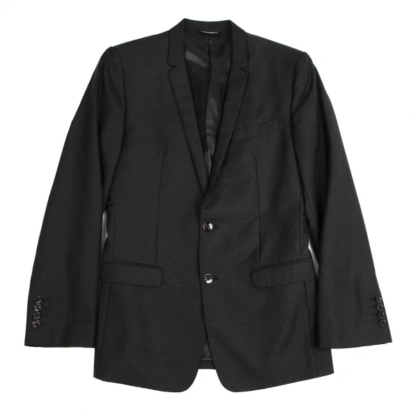 ドルチェ&ガッバーナDOLCE&GABBANA GOLD ウールシルクノッチドナローラペルセットアップスーツ 黒44 K-114279_002