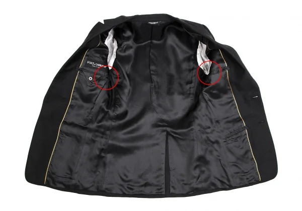 ドルチェ&ガッバーナDOLCE&GABBANA GOLD ウールシルクノッチドナローラペルセットアップスーツ 黒44 K-114279_005