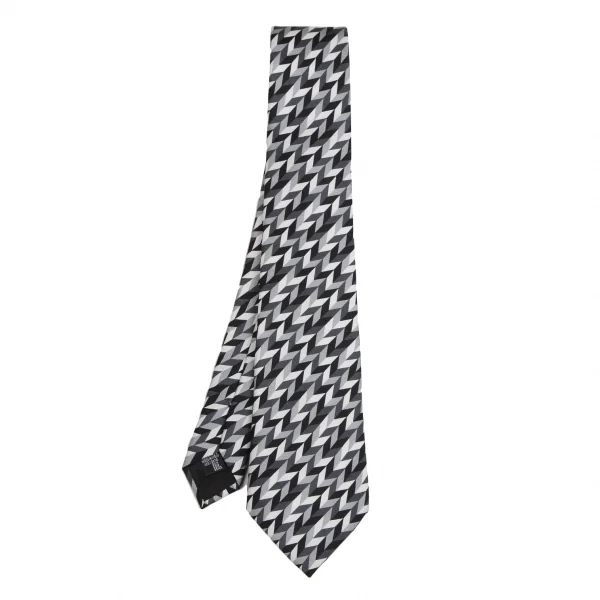 エンポリオアルマーニEMPORIO ARMANI シルクヘリンボーンレジメンタルネクタイ 白黒グレー K-114290_001