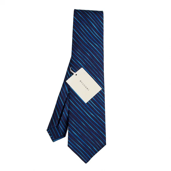 ブルガリBVLGARI シルクグラデーションレジメンタルストライプネクタイ 紺青 K-114295_001