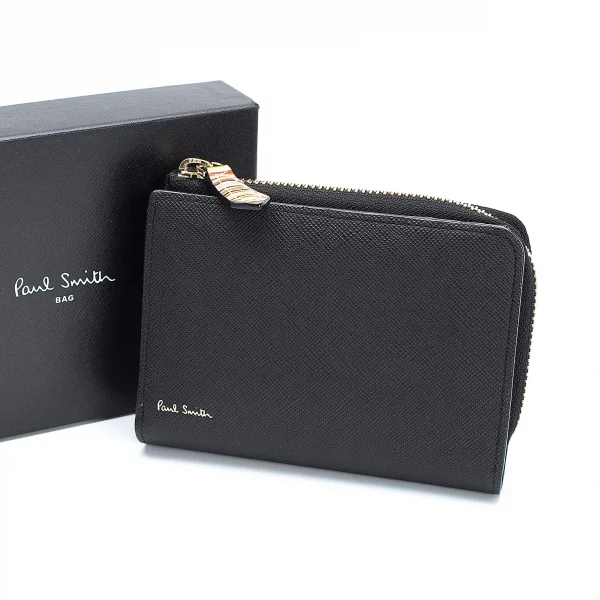 ポールスミスPaul Smith P784N ジップストローグレイン二つ折り財布 黒 K-114307_001