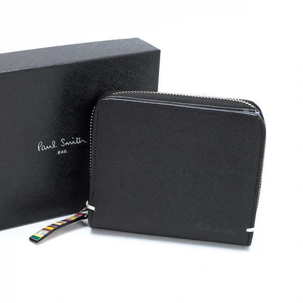 ポールスミスPaul Smith PSK864 ジップストローグレイン二つ折り財布 黒 K-114308_001