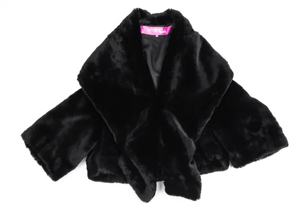 ジュンヤワタナベマンピンク コムデギャルソンJUNYA WATANABE MAN PINK COMME des GARCONSフェイクファーショールジャケット 黒M K-114341_002
