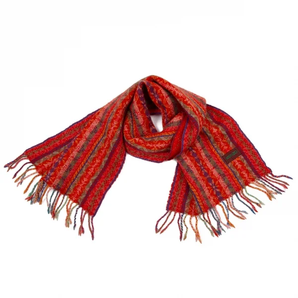 ケンゾーKENZO ネイティブストライプフリンジマフラー 赤他 K-114369_001