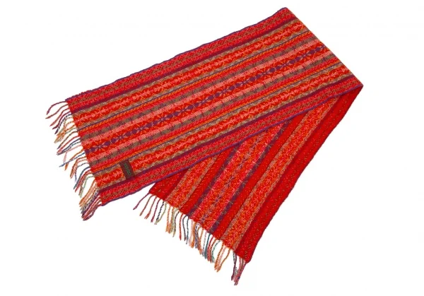 ケンゾーKENZO ネイティブストライプフリンジマフラー 赤他 K-114369_002