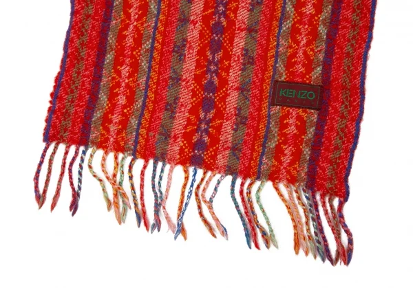 ケンゾーKENZO ネイティブストライプフリンジマフラー 赤他 K-114369_003