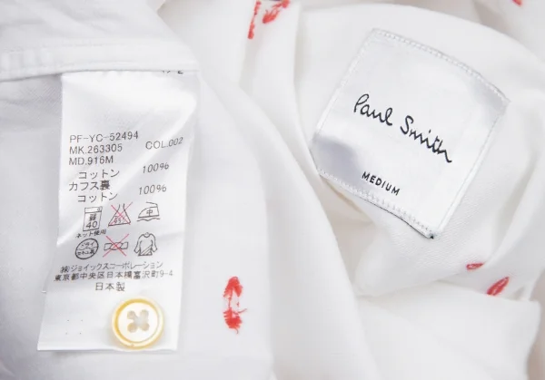 ポールスミスPaul Smith コットンリップ総柄シャツ 白赤M K-114394_020