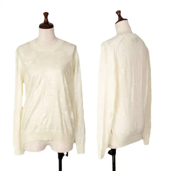 トリココムデギャルソンtricot COMME des GARCONS グリッタープリント針抜きフラワー柄クルーネックニット クリームS位 K-114436_001