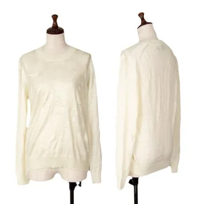 トリココムデギャルソンtricot COMME des GARCONS グリッタープリント針抜きフラワー柄クルーネックニット クリーム