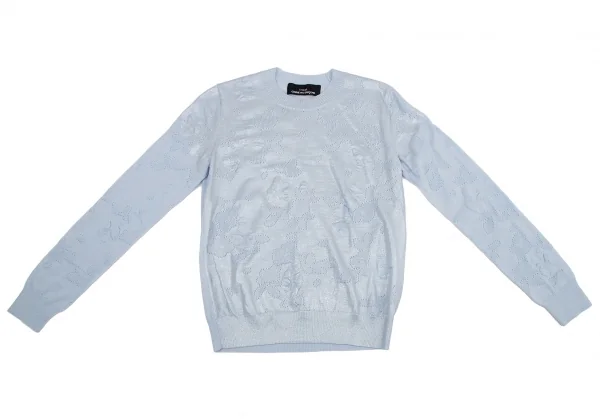 トリココムデギャルソンtricot COMME des GARCONS グリッタープリント針抜きフラワー柄クルーネックニット 水色S位 K-114437_001