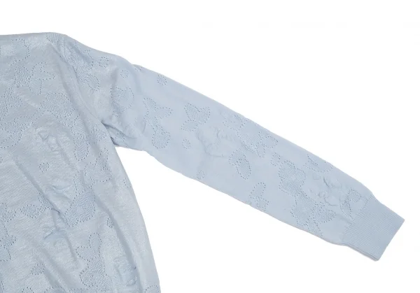 トリココムデギャルソンtricot COMME des GARCONS グリッタープリント針抜きフラワー柄クルーネックニット 水色S位 K-114437_003