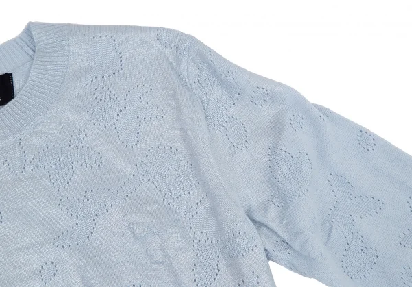 トリココムデギャルソンtricot COMME des GARCONS グリッタープリント針抜きフラワー柄クルーネックニット 水色S位 K-114437_004