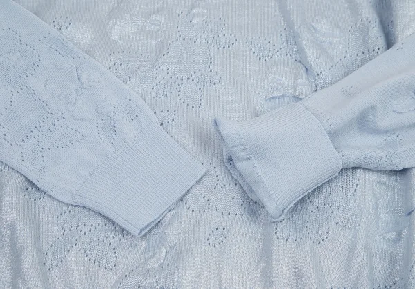 トリココムデギャルソンtricot COMME des GARCONS グリッタープリント針抜きフラワー柄クルーネックニット 水色S位 K-114437_005