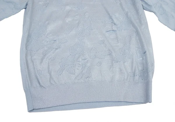トリココムデギャルソンtricot COMME des GARCONS グリッタープリント針抜きフラワー柄クルーネックニット 水色S位 K-114437_006