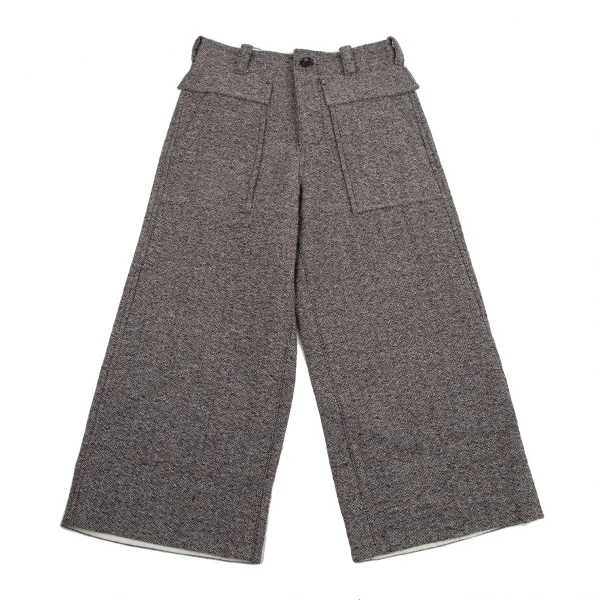 トリココムデギャルソンtricot COMME des GARCONS 裏チェックツイードフラップポケットワイドパンツ 白黒茶S K-114463_001