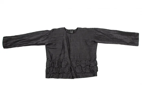 コムコム コムデギャルソンCOMME des GARCONS ポリリネンリボン装飾ノーカラージャケット チャコールXS K-114472_002