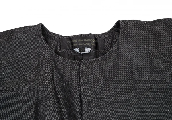 コムコム コムデギャルソンCOMME des GARCONS ポリリネンリボン装飾ノーカラージャケット チャコールXS K-114472_003