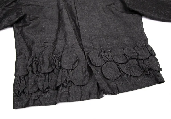 コムコム コムデギャルソンCOMME des GARCONS ポリリネンリボン装飾ノーカラージャケット チャコールXS K-114472_007