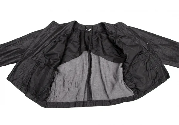 コムコム コムデギャルソンCOMME des GARCONS ポリリネンリボン装飾ノーカラージャケット チャコールXS K-114472_010