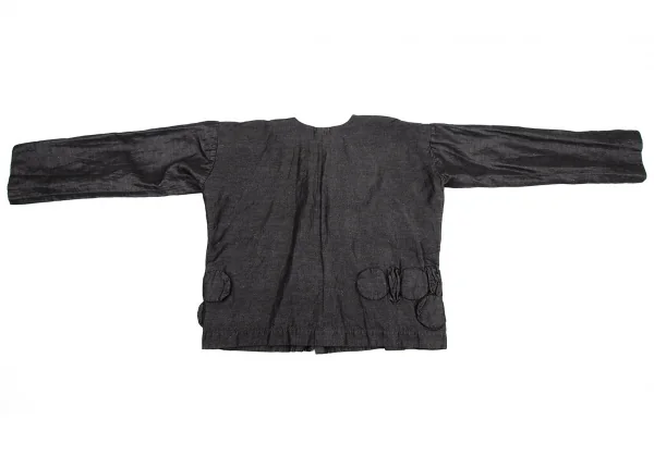コムコム コムデギャルソンCOMME des GARCONS ポリリネンリボン装飾ノーカラージャケット チャコールXS K-114472_012