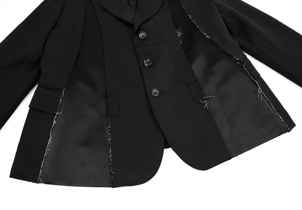 コムコム コムデギャルソンCOMME des GARCONS ウールカットオフデザインジャケット 黒XS K-114473_009