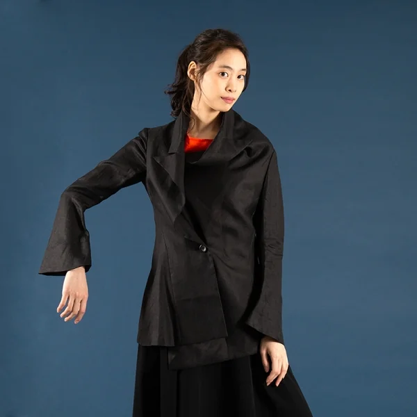 ヨウジヤマモト ファムYohji Yamamoto FEMME リネンドレープネックジャケット 黒2 K-114505_014