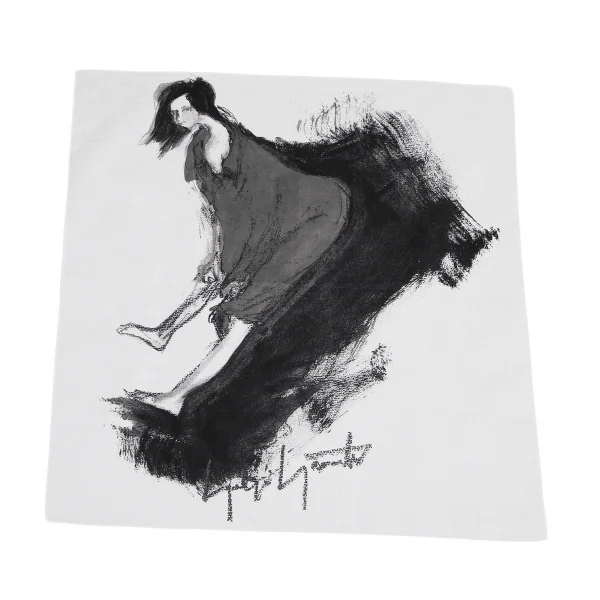 ヨウジヤマモト ファムYohji Yamamoto FEMME 手書きデッサンプリントハンカチ 白黒 K-114510_001