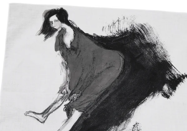 ヨウジヤマモト ファムYohji Yamamoto FEMME 手書きデッサンプリントハンカチ 白黒 K-114510_002
