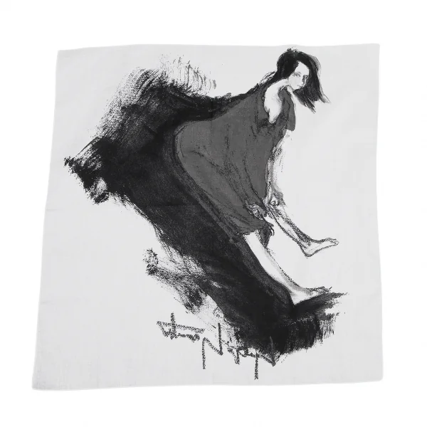 ヨウジヤマモト ファムYohji Yamamoto FEMME 手書きデッサンプリントハンカチ 白黒 K-114510_004