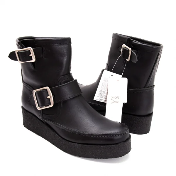 新品!ワイズY's ベルテッドレザーラバーソールブーツ 黒4(23.5位) K-114522_001