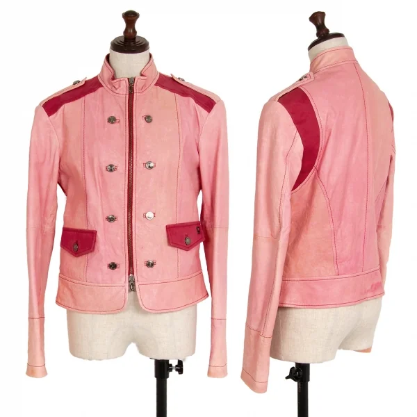 ジョンガリアーノJohn Galliano シープレザーナポレオンジャケット ピンク40 K-114528_001