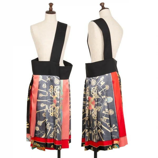 トリココムデギャルソンtricot COMME des GARCONSスカーフ柄インサイドアウト切替ワンショルダースカート 黒マルチM K-114546_001