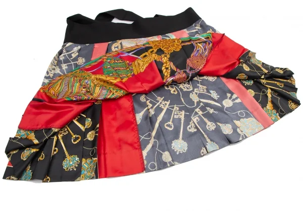 トリココムデギャルソンtricot COMME des GARCONSスカーフ柄インサイドアウト切替ワンショルダースカート 黒マルチM K-114546_012