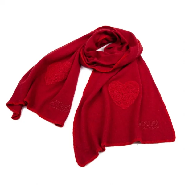 モスキーノ チープ＆シックMOSCHINO CHEAPANDCHIC カシミヤ混ハート刺繍ストール 赤 K-114549_001
