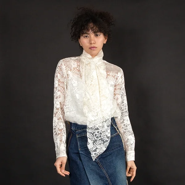 ジュンヤワタナベ コムデギャルソンJUNYA WATANABE COMME des GARCONS オパール加工フリル装飾シースルーシャツ オフS K-114577_017