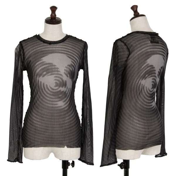 ジャンポールゴルチエ ファムJean Paul GAULTIER FEMME 幾何学フェイス柄パワーネットカットソー 黒グレー40 K-114619_001