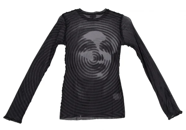 ジャンポールゴルチエ ファムJean Paul GAULTIER FEMME 幾何学フェイス柄パワーネットカットソー 黒グレー40 K-114619_011