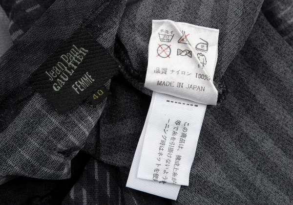 ジャンポールゴルチエ ファムJean Paul GAULTIER FEMME 幾何学フェイス柄パワーネットカットソー 黒グレー40 K-114619_015
