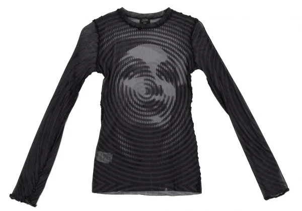 ジャンポールゴルチエ ファムJean Paul GAULTIER FEMME 幾何学フェイス柄パワーネットカットソー 黒グレー40 K-114619_002